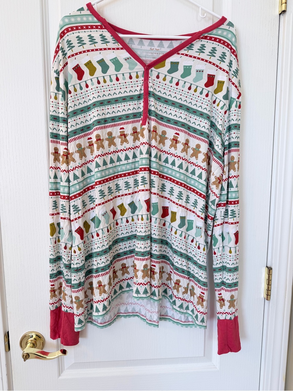 Little Sleepies Christmas Pajama Top 3XL Gingerbread Holiday Fair Isle